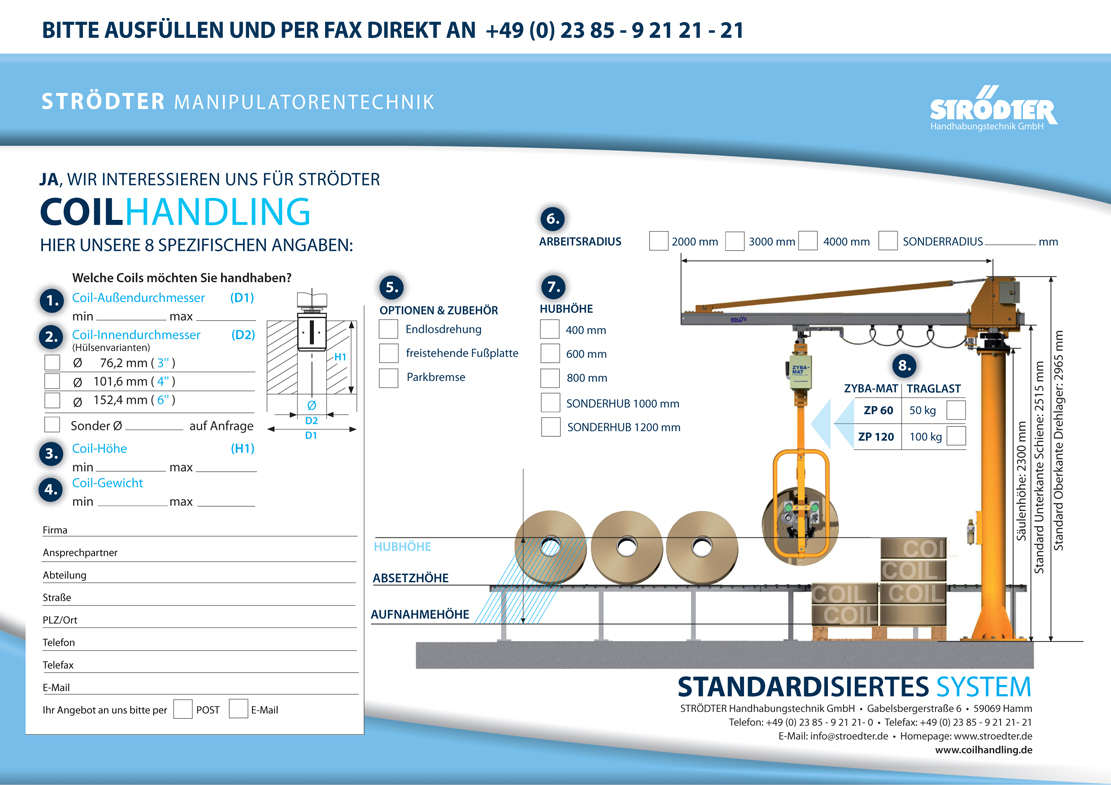 Coilhandling Faxformular der STRÖDTER Produktseite